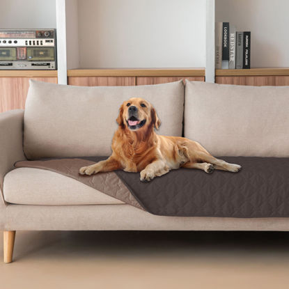 Picture of gogobunny 100% Double Sided Waterproof Dog Blanket Soft Pet Bed Cover Reversible Protect Furniture Couch Sofa Car for Puppy Cat Kids (Dark Coffee/Light Coffee, 30x80 Inch (Pack of 1))