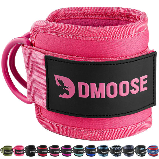 Picture of DMoose Fitness Ankle Straps for Cable Machines - One Size Fit with Premium Padding, Glute Kickback Ankle Strap for Women & Men, Cable Attachments for Gym & Booty Workouts (All Pink - Single)