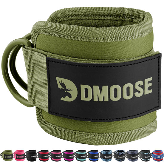 Picture of DMoose Fitness Ankle Straps for Cable Machines - One Size Fit with Premium Padding, Glute Kickback Ankle Strap for Women & Men, Cable Attachments for Gym & Booty Workouts (Olive Green - Single)