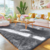 Picture of OLANLY Area Rugs for Living Room Bedroom, Machine Washable 4x5.9 Feet Soft Fluffy Shaggy Bedside Rug, Indoor Floor Carpet for Kids Girls Boys, Dorms, Nursery Rooms, Home Decor Aesthetic, Light Grey