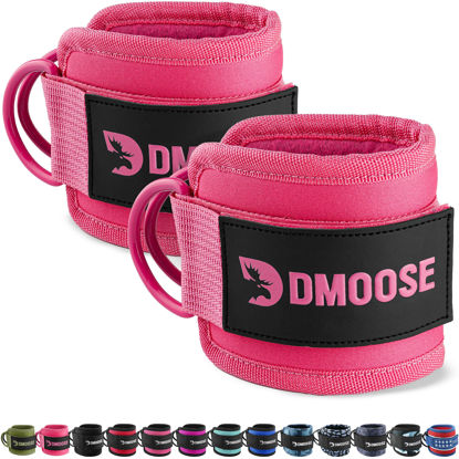 Picture of DMoose Fitness Ankle Straps for Cable Machines - One Size Fit with Premium Padding, Glute Kickback Ankle Strap for Women & Men, Cable Attachments for Gym Workouts & Hip Abductors (All Pink - Pair)