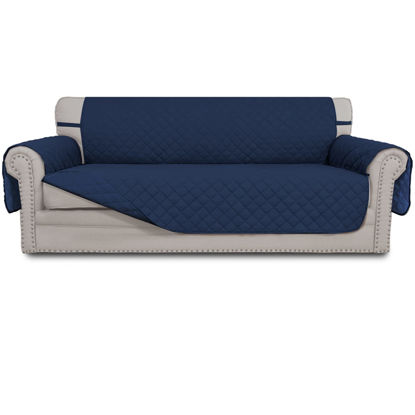 Picture of Easy-Going 4 Seater Sofa Slipcover Reversible Sofa Cover Water Resistant Couch Cover with Foam Sticks Elastic Straps Furniture Protector for Pets Children Dog Cat (XX-Large, Navy/Navy)