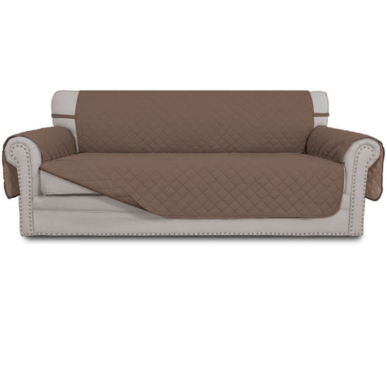 Picture of Easy-Going 4 Seater Sofa Slipcover Reversible Sofa Cover Water Resistant Couch Cover with Foam Sticks Elastic Straps Furniture Protector for Pets Children Dog Cat (XX-Large, Brown/Brown)