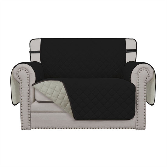 Picture of Easy-Going Reversible Chair Cover Washable Sofa Cover for Dogs Water Resistant Couch Slipcover Furniture Protector Cover with Adjustable Straps for Pets (Chair 30 in, Black/Beige)