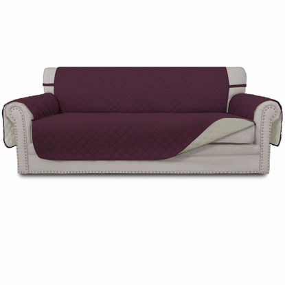 Picture of Easy-Going 4 Seater Sofa Slipcover Reversible Sofa Cover Water Resistant Couch Cover with Foam Sticks Elastic Straps Furniture Protector for Pets Children Dog Cat (XX-Large, Wine/Beige)
