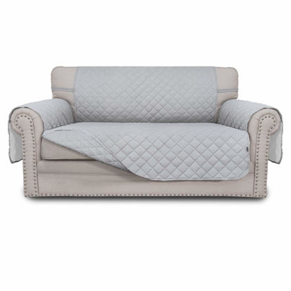 Picture of Easy-Going Reversible Loveseat Couch Cover for 2 Cushion Couch Sofa Cover for Dogs Water Resistant Furniture Protector with Foam Sticks Elastic Straps for Pet (Loveseat, Light Gray/Light Gray)
