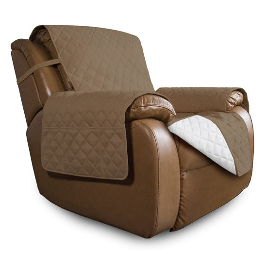 Picture of Easy-Going Oversized Recliner Cover Reversible Couch Cover Sofa Cover for Living Room Water Resistant Furniture Protector with Elastic Straps for Pets Dog (Oversized Recliner, Camel/Ivory)
