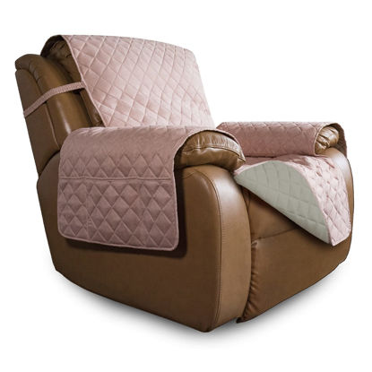 Picture of Easy-Going Oversized Recliner Cover Reversible Couch Cover Sofa Cover for Living Room Water Resistant Furniture Protector with Elastic Straps for Pets Dog (Oversized Recliner, Pink/Beige)