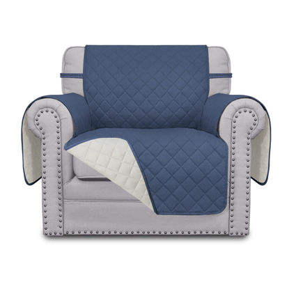 Picture of Easy-Going Chair Sofa Slipcover Reversible Sofa Cover Water Resistant Couch Cover Furniture Protector Cover with Elastic Straps for Pets Children Dog Cat (Chair, Dark Blue/Ivory)