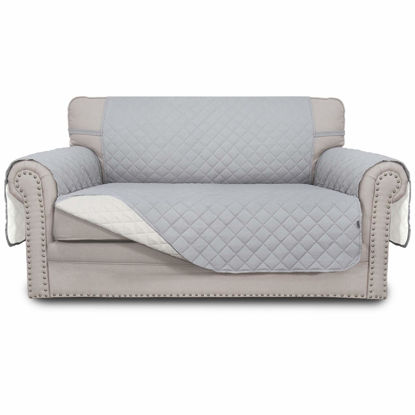 Picture of Easy-Going Reversible Loveseat Couch Cover for 2 Cushion Couch Sofa Cover for Dogs Water Resistant Furniture Protector with Foam Sticks Elastic Straps for Pet (Loveseat, Light Gray/Ivory)