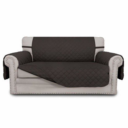 Picture of Easy-Going Reversible Loveseat Couch Cover for 2 Cushion Couch Sofa Cover for Dogs Water Resistant Furniture Protector with Foam Sticks Elastic Straps for Pet (Loveseat, Chocolate/Chocolate)