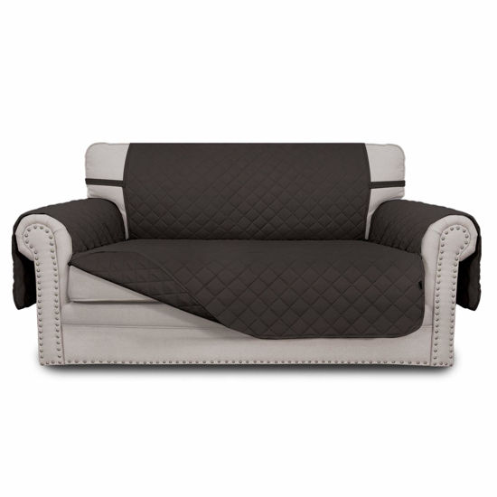 Picture of Easy-Going Reversible Loveseat Couch Cover for 2 Cushion Couch Sofa Cover for Dogs Water Resistant Furniture Protector with Foam Sticks Elastic Straps for Pet (Loveseat, Chocolate/Chocolate)