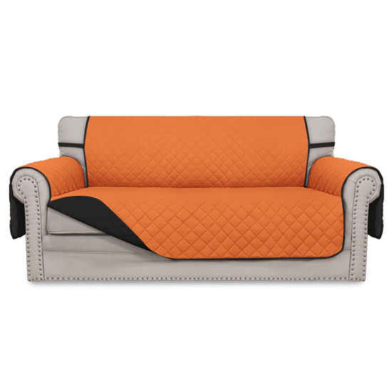 Picture of Easy-Going Sofa Slipcover Reversible Loveseat Sofa Cover Couch Cover for 2 Cushion Couch Furniture Protector with Elastic Straps for Pets Kids Dog Cat (Oversized Loveseat, Orange/Black)