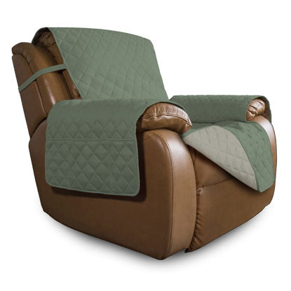 Picture of Easy-Going Oversized Recliner Cover Reversible Couch Cover Sofa Cover for Living Room Water Resistant Furniture Protector with Elastic Straps for Pets Kids (Oversized Recliner, Greyish Green/Beige)