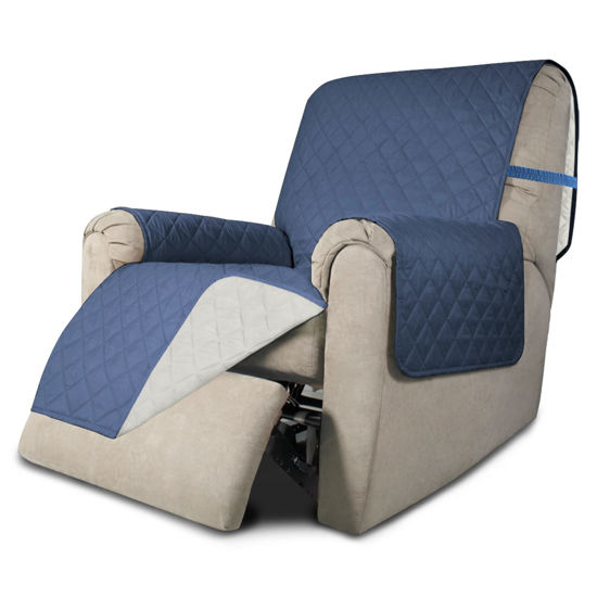 Picture of Easy-Going Recliner Chair Covers Reversible Recliner Slipcovers Water Resistant Sofa Cover Couch Cover Furniture Protector with Elastic Straps for Dog Pet (Recliner, Dark Blue/Ivory)