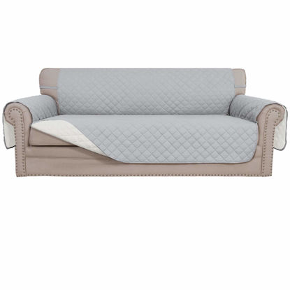 Picture of Easy-Going 4 Seater Sofa Slipcover Reversible Sofa Cover Water Resistant Couch Cover with Foam Sticks Elastic Straps Furniture Protector for Pets Children Dog Cat (XX-Large, Light Gray/Ivory)