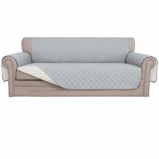 Picture of Easy-Going 4 Seater Sofa Slipcover Reversible Sofa Cover Water Resistant Couch Cover with Foam Sticks Elastic Straps Furniture Protector for Pets Children Dog Cat (XX-Large, Light Gray/Ivory)