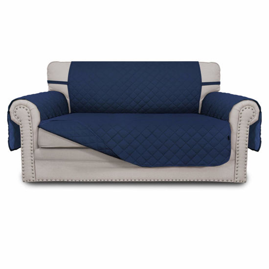 Picture of Easy-Going Reversible Loveseat Couch Cover for 2 Cushion Couch Sofa Cover for Dogs Water Resistant Furniture Protector with Foam Sticks Elastic Straps for Pet (Loveseat, Navy/Navy)