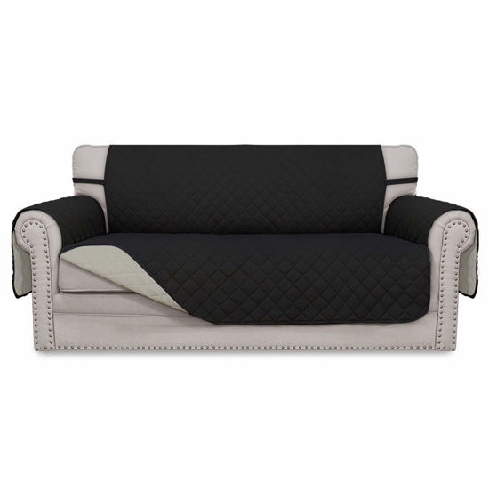 Picture of Easy-Going Sofa Slipcover Reversible Loveseat Sofa Cover Couch Cover for 2 Cushion Couch Furniture Protector with Elastic Straps for Pets Kids Dog Cat (Oversized Loveseat, Black/Beige)