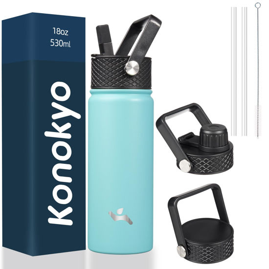 Picture of Konokyo Insulated Water Bottle 18oz Stainless Steel Water Bottles With 3 Lids Sports Water Bottle,Turquoise