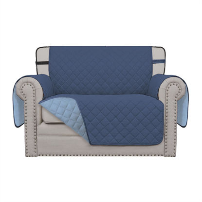 Picture of Easy-Going Reversible Chair Cover Washable Sofa Cover for Dogs Water Resistant Couch Slipcover Furniture Protector Cover with Adjustable Straps for Pets (Chair 30 in, Dark Blue/Light Blue)