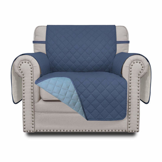 Picture of Easy-Going Chair Sofa Slipcover Reversible Sofa Cover Water Resistant Couch Cover Furniture Protector Cover with Elastic Straps for Pets Kids Children Dog Cat (Chair, Dark Blue/Light Blue)