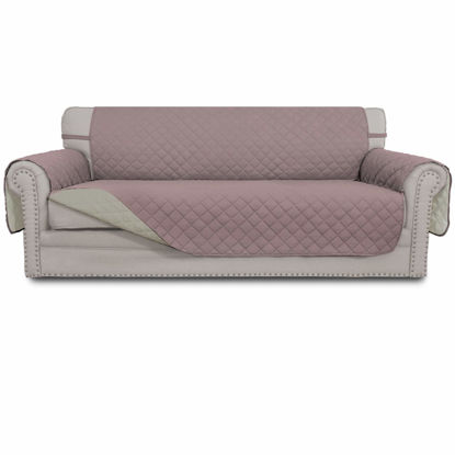 Picture of Easy-Going Reversible Oversized Couch Cover for 3 Cushion Couch Sofa Cover for Dogs Water Resistant Furniture Protector Cover with Foam Sticks for Pet (Oversized Sofa, Pink/Beige)