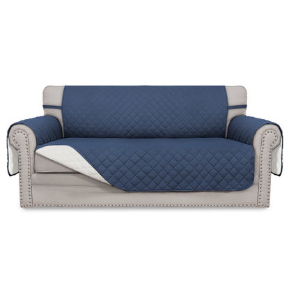 Picture of Easy-Going Sofa Slipcover Reversible Loveseat Sofa Cover Couch Cover for 2 Cushion Couch Furniture Protector with Elastic Straps for Pets Kids Dog Cat (Oversized Loveseat, Dark Blue/Ivory)