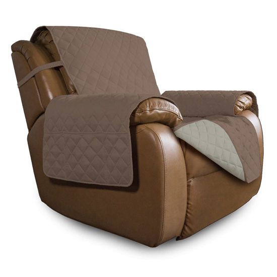 Picture of Easy-Going Oversized Recliner Cover Reversible Couch Cover Sofa Cover for Living Room Water Resistant Furniture Protector with Elastic Straps for Pets Dog (Oversized Recliner, Brown/Beige)