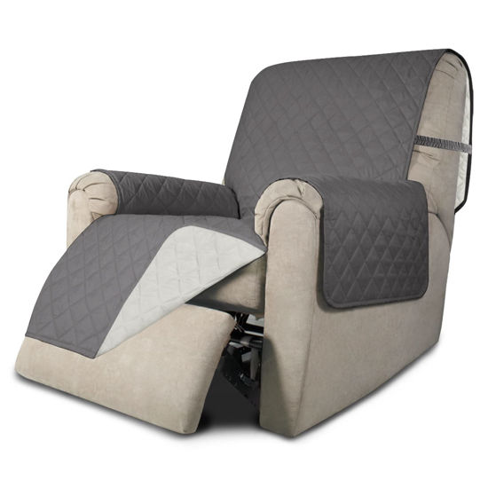 Picture of Easy-Going Recliner Chair Slipcover Reversible Sofa Cover Water Resistant Couch Cover Furniture Protector with Elastic Straps for Pets Dog (Recliner 22 inch, Gray/Ivory)