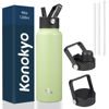 Picture of Konokyo 40oz Insulated Water Bottle Sport Stainless Steel Water Bottles With 3 Lids,Macaron Green
