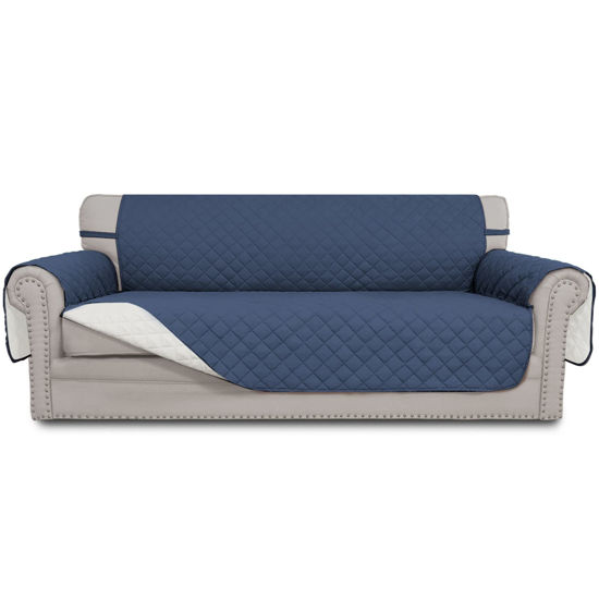 Picture of Easy-Going Reversible Oversized Couch Cover for 3 Cushion Couch Sofa Cover for Dogs Water Resistant Furniture Protector Cover with Foam Sticks for Pet (Oversized Sofa, Dark Blue/Ivory)