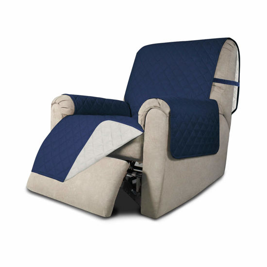Picture of Easy-Going Recliner Chair Slipcover Reversible Sofa Cover Water Resistant Couch Cover Furniture Protector with Elastic Straps for Pets Dog (Recliner, Navy/Ivory)