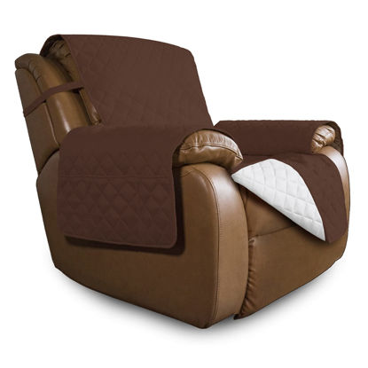 Picture of Easy-Going Oversized Recliner Cover Reversible Couch Cover Sofa Cover for Living Room Water Resistant Furniture Protector with Elastic Straps for Pets Dog (Oversized Recliner, Coffee/Ivory)