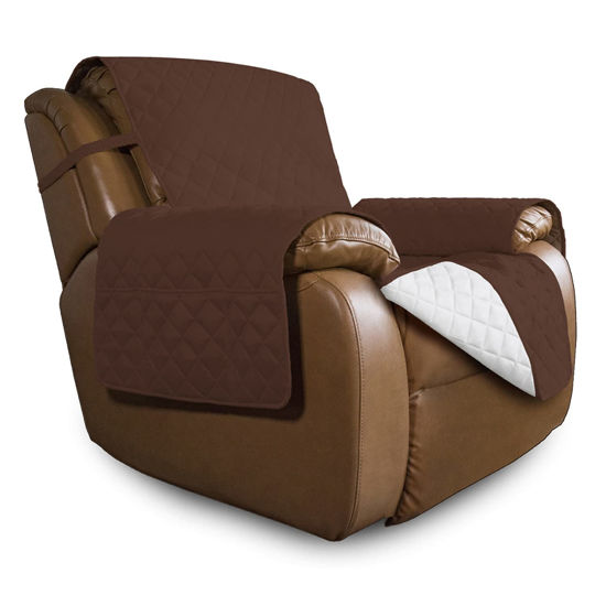 Picture of Easy-Going Oversized Recliner Cover Reversible Couch Cover Sofa Cover for Living Room Water Resistant Furniture Protector with Elastic Straps for Pets Dog (Oversized Recliner, Coffee/Ivory)