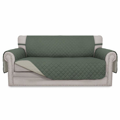 Picture of Easy-Going Sofa Slipcover Reversible Loveseat Sofa Cover Couch Cover for 2 Cushion Couch Furniture Protector with Elastic Straps for Pets Kids Dog Cat (Oversized Loveseat, Greyish Green/Beige)