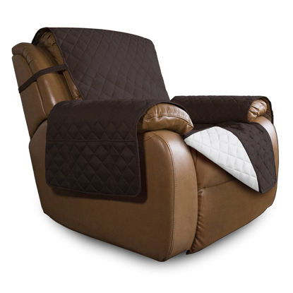 Picture of Easy-Going Oversized Recliner Cover Reversible Couch Cover Sofa Cover for Living Room Water Resistant Furniture Protector with Elastic Straps for Pets Dog (Oversized Recliner, Chocolate/Ivory)