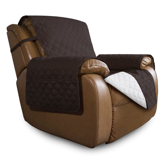 Picture of Easy-Going Oversized Recliner Cover Reversible Couch Cover Sofa Cover for Living Room Water Resistant Furniture Protector with Elastic Straps for Pets Dog (Oversized Recliner, Chocolate/Ivory)