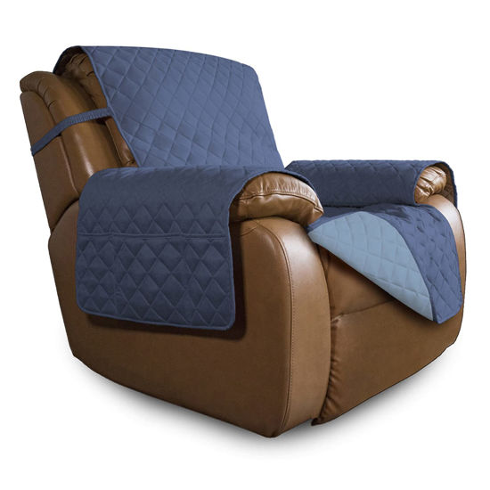 Picture of Easy-Going Oversized Recliner Cover Reversible Couch Cover Sofa Cover for Living Room Water Resistant Furniture Protector with Elastic Straps for Pets Kids (Oversized Recliner, Dark Blue/Light Blue)