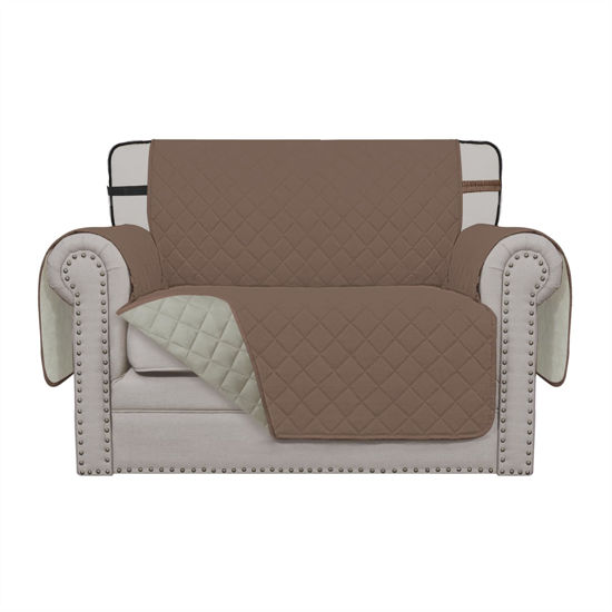 Picture of Easy-Going Reversible Chair Cover Washable Sofa Cover for Dogs Water Resistant Couch Slipcover Furniture Protector Cover with Adjustable Straps for Pets (Chair 30 in, Brown/Beige)