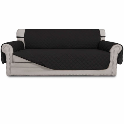 Picture of Easy-Going 4 Seater Sofa Slipcover Reversible Sofa Cover Water Resistant Couch Cover with Foam Sticks Elastic Straps Furniture Protector for Pets Children Dog Cat (XX-Large, Black/Black)