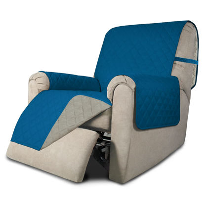 Picture of Easy-Going Recliner Chair Slipcover Reversible Sofa Cover Water Resistant Couch Cover Furniture Protector with Elastic Straps for Pets Dog (Recliner 22 inch, Peacock Blue/Beige)