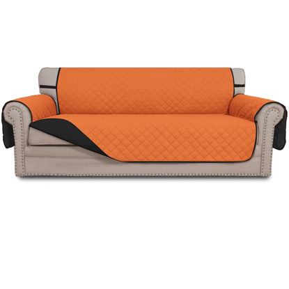 Picture of Easy-Going Reversible Couch Cover for 3 Cushion Couch Sofa Cover for Dogs Water Resistant Furniture Protector Cover with Foam Sticks Elastic Straps for Pet Cat (Sofa, Orange/Black)