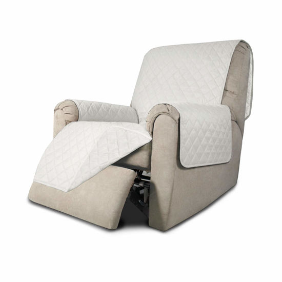 Picture of Easy-Going Recliner Chair Slipcover Reversible Sofa Cover Water Resistant Couch Cover Furniture Protector with Elastic Straps for Pets Dog (Recliner, Ivory/Ivory)