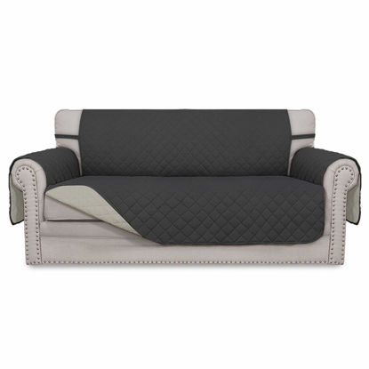 Picture of Easy-Going Sofa Slipcover Reversible Loveseat Sofa Cover Couch Cover for 2 Cushion Couch Furniture Protector with Elastic Straps for Pets Kids Dog Cat (Oversized Loveseat, Darkgray/Beige)