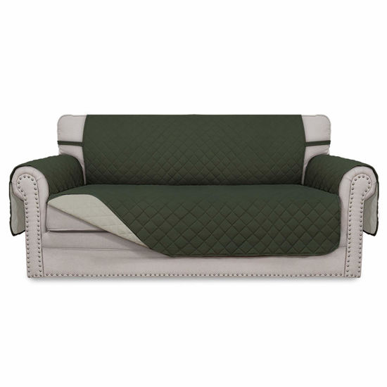 Picture of Easy-Going Sofa Slipcover Reversible Loveseat Sofa Cover Couch Cover for 2 Cushion Couch Furniture Protector with Elastic Straps for Pets Kids Dog Cat (Oversized Loveseat, Army Green/Beige)