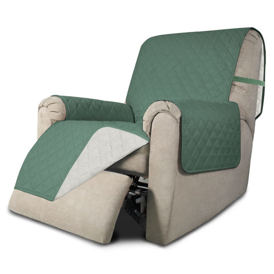 Picture of Easy-Going Recliner Chair Slipcover Reversible Sofa Cover Water Resistant Couch Cover Furniture Protector with Elastic Straps for Pets Dog (Recliner 22 inch, Cyan/Ivory)