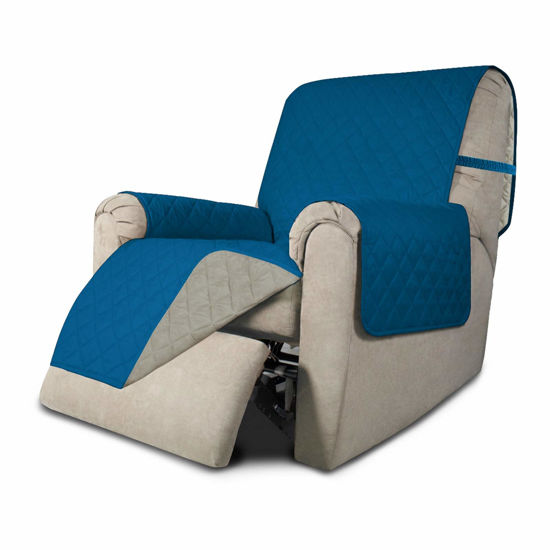 Picture of Easy-Going Recliner Sofa Slipcover Reversible Sofa Cover Water Resistant Couch Cover Furniture Protector with Elastic Straps for Pets Kids Children Dog Cat (Recliner, Peacock Blue/Beige)