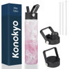 Picture of Konokyo Insulated Water Bottle 24oz Stainless Steel Sport Water Bottles With 3 Lids,Marble Blossom