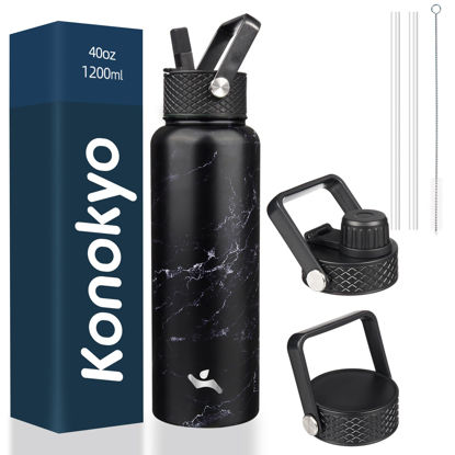 Picture of Konokyo 40oz Insulated Water Bottle Sport Stainless Steel Water Bottles With 3 Lids,Marble Midnight